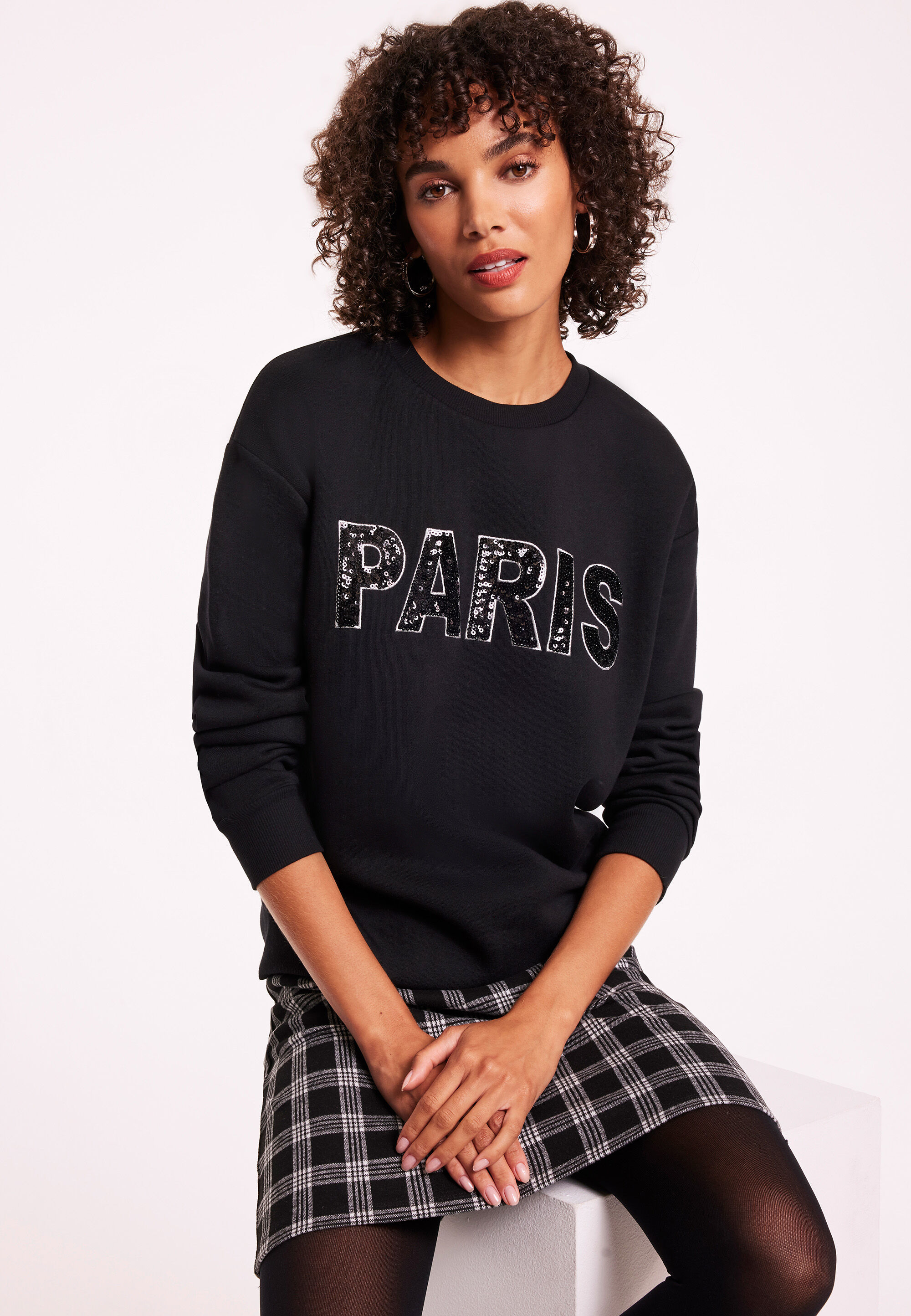 Womens Black Sequin Slogan Sweatshirt Peacocks