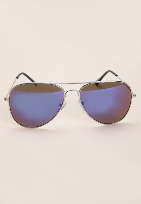 Mens Silver Mirrored Aviator Sunglasses