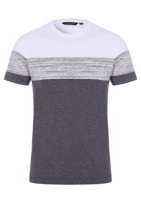 Mens Grey Stripe Colour Block T-Shirt
