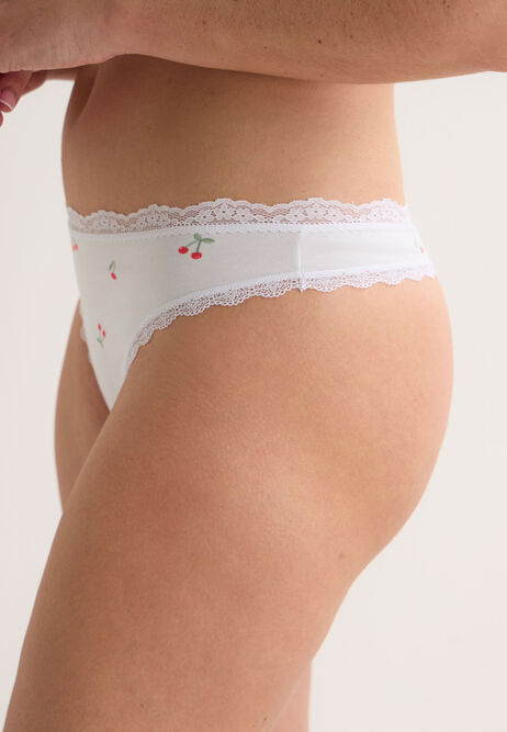Womens 3pk White & Red Cherry Print Thongs