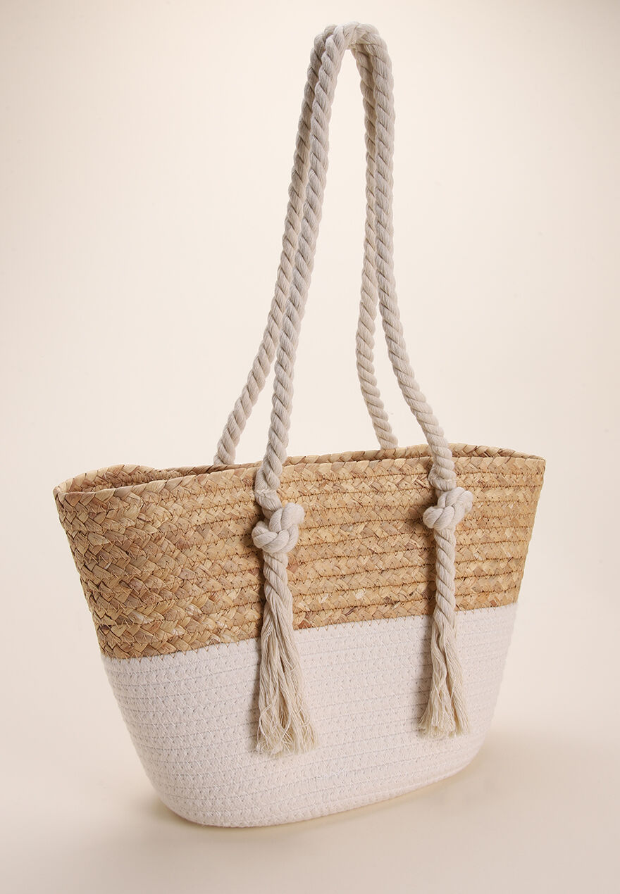 Womens White Straw Beach Basket Bag