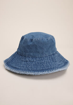 Womens Blue Denim Oversized Bucket Hat