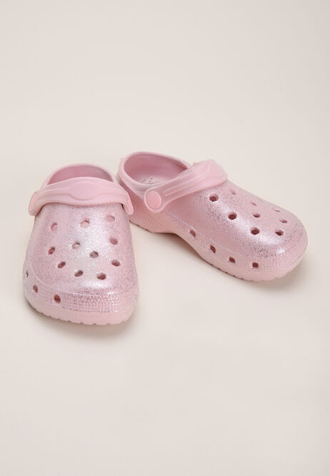 Younger Girl Pink Glitter Clogs