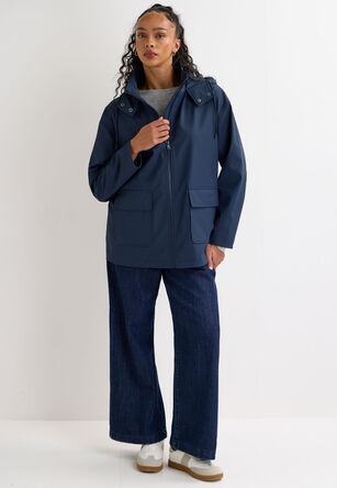 Womens Navy Rubber Patch Pocket Coat