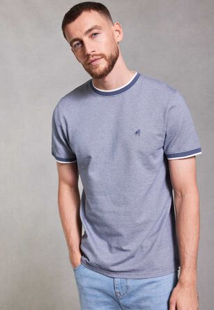 Mens Blue Textured Tipped T-Shirt