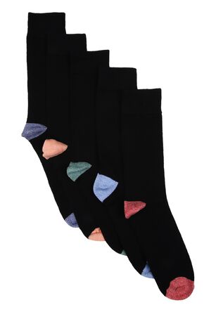 Mens 5pk Black Heel & Toe Colour Ankle Socks
