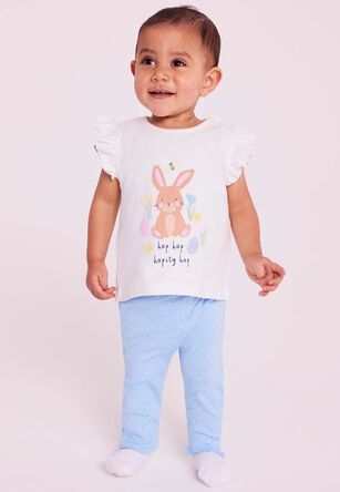 Baby Girl White Bunny Top and Blue Leggings Set