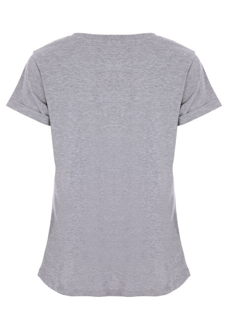 Womens Grey Marl Roll Sleeve T-shirt