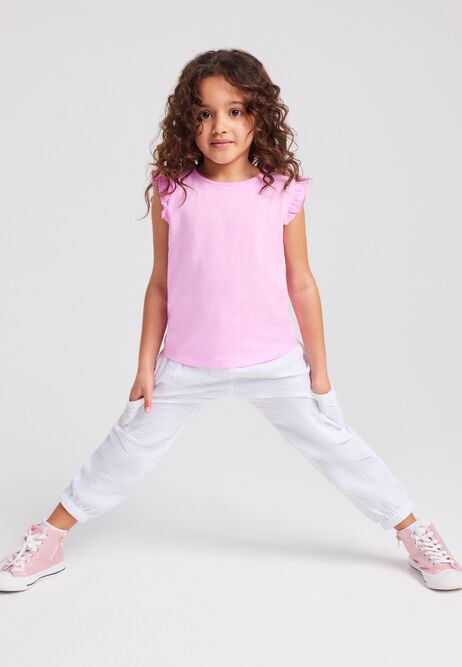 Younger Girls White Drawstring Cargo Trousers