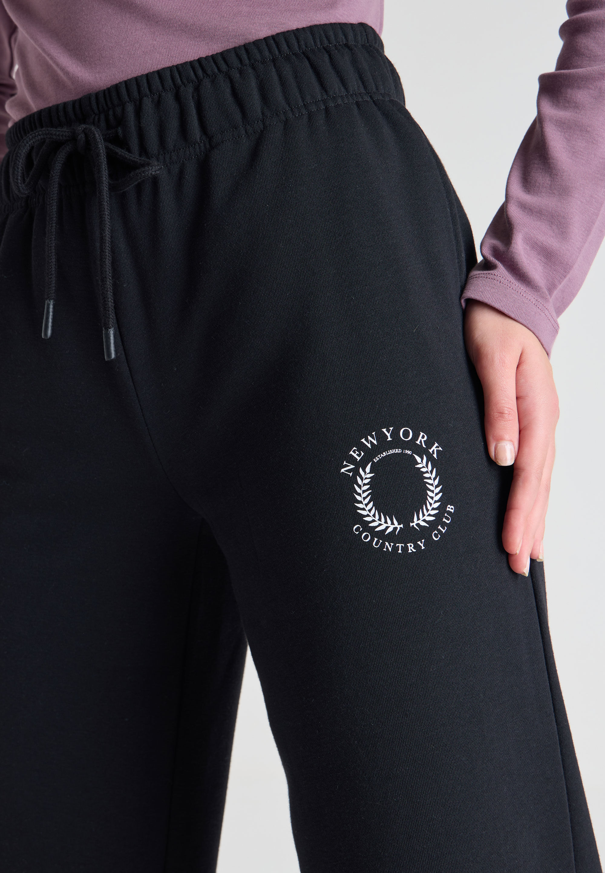 Womens Black Wide Leg Graphic Joggers
