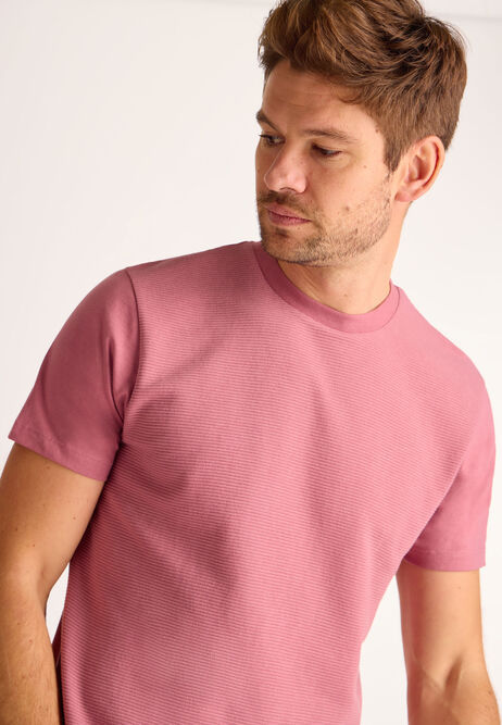 Mens Pink Rib Crew Neck T-Shirt