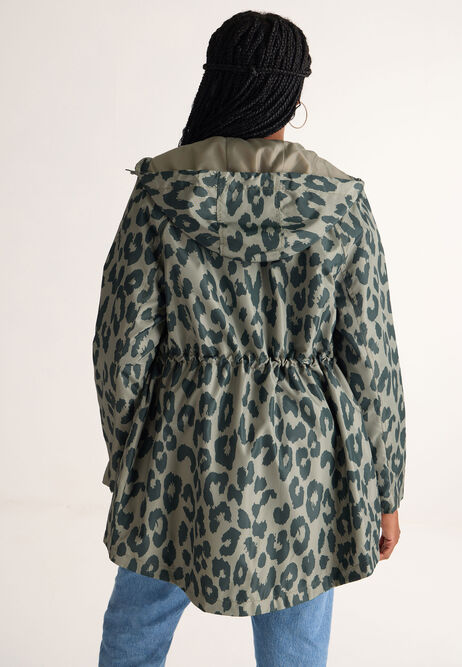 Womens Khaki Leopard Print Rain Mac