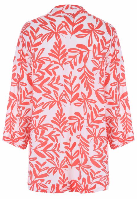 Womens Coral & White Print Kimono