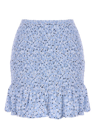 Womens Blue Ditsy Print Shirred Skirt