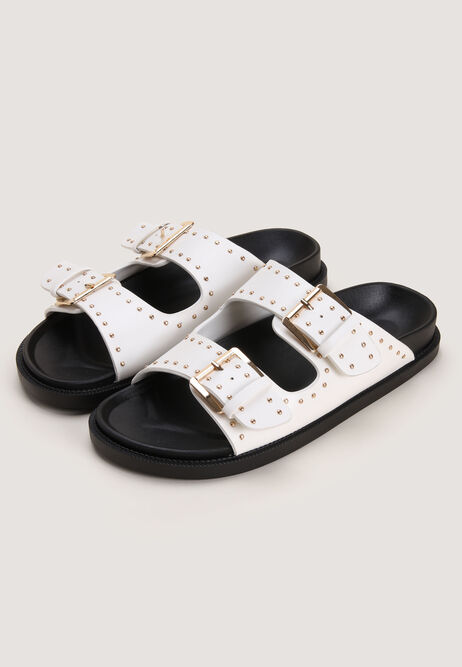 Womens Cream Studded Footbed Sandals