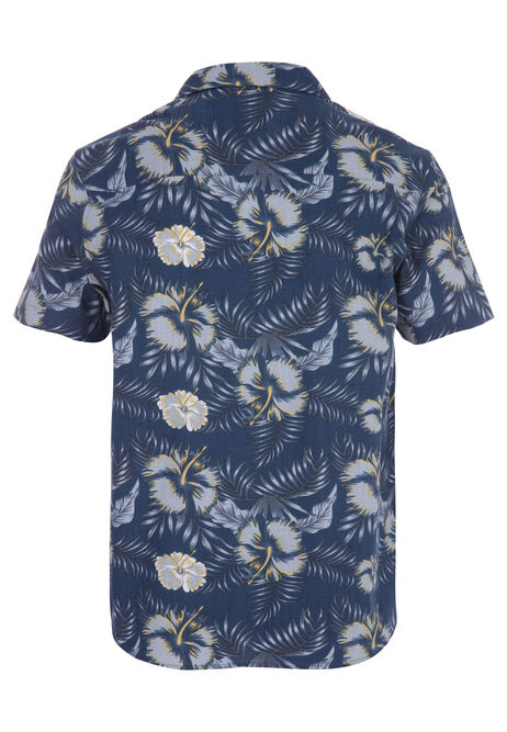 Mens Navy Tropical Floral Print Shirt
