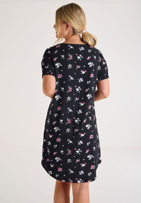 Womens Black Floral Soft Touch Nightdress