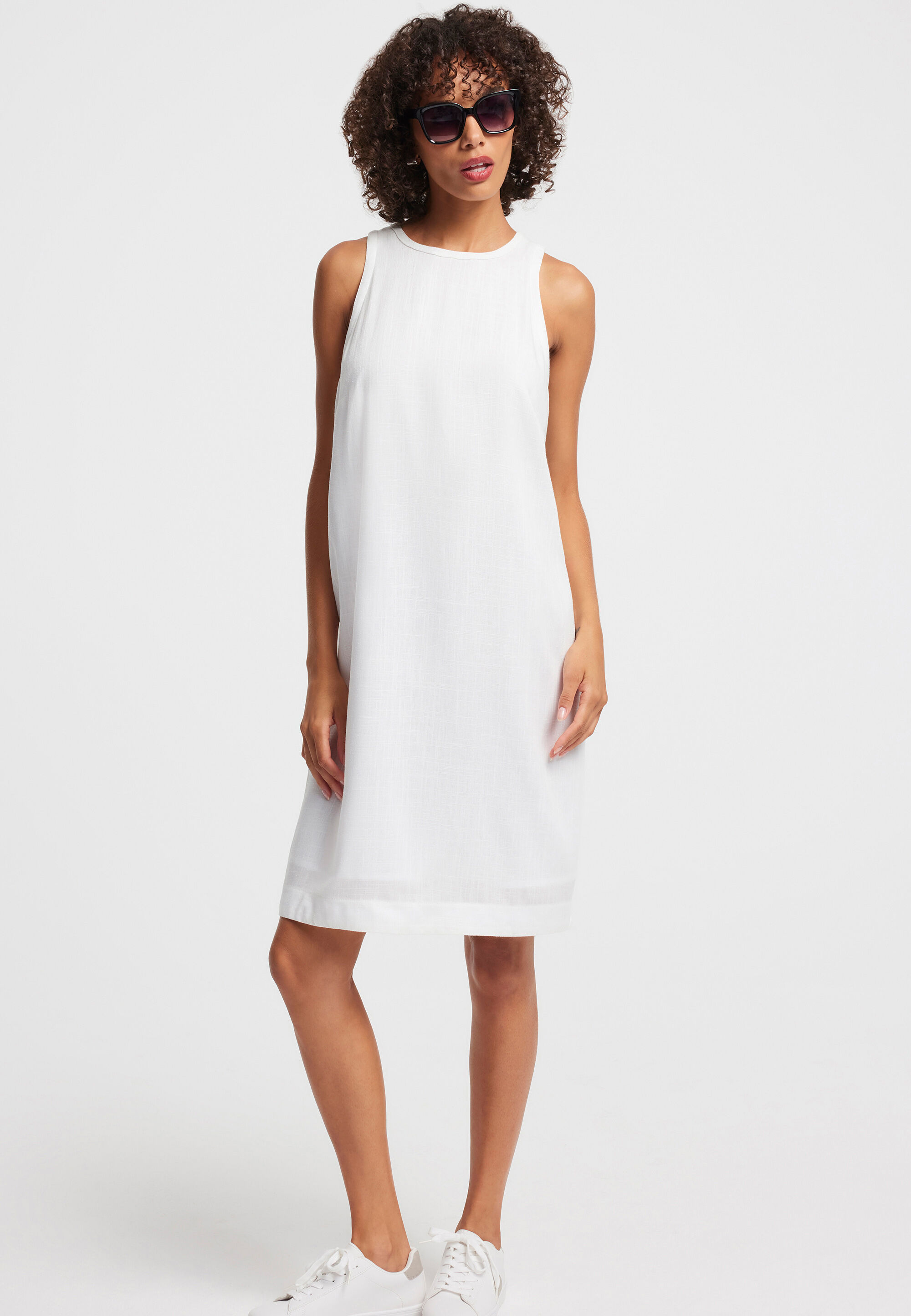 Womens White Linen Blend Shift Dress Peacocks