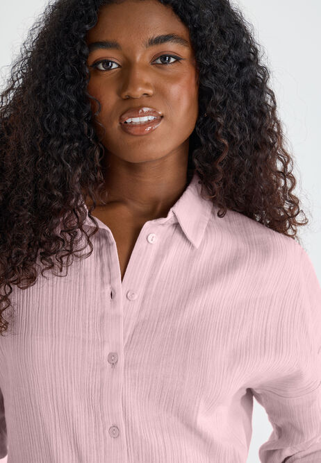 Womens Pink Double Cotton Long Sleeve Shirt