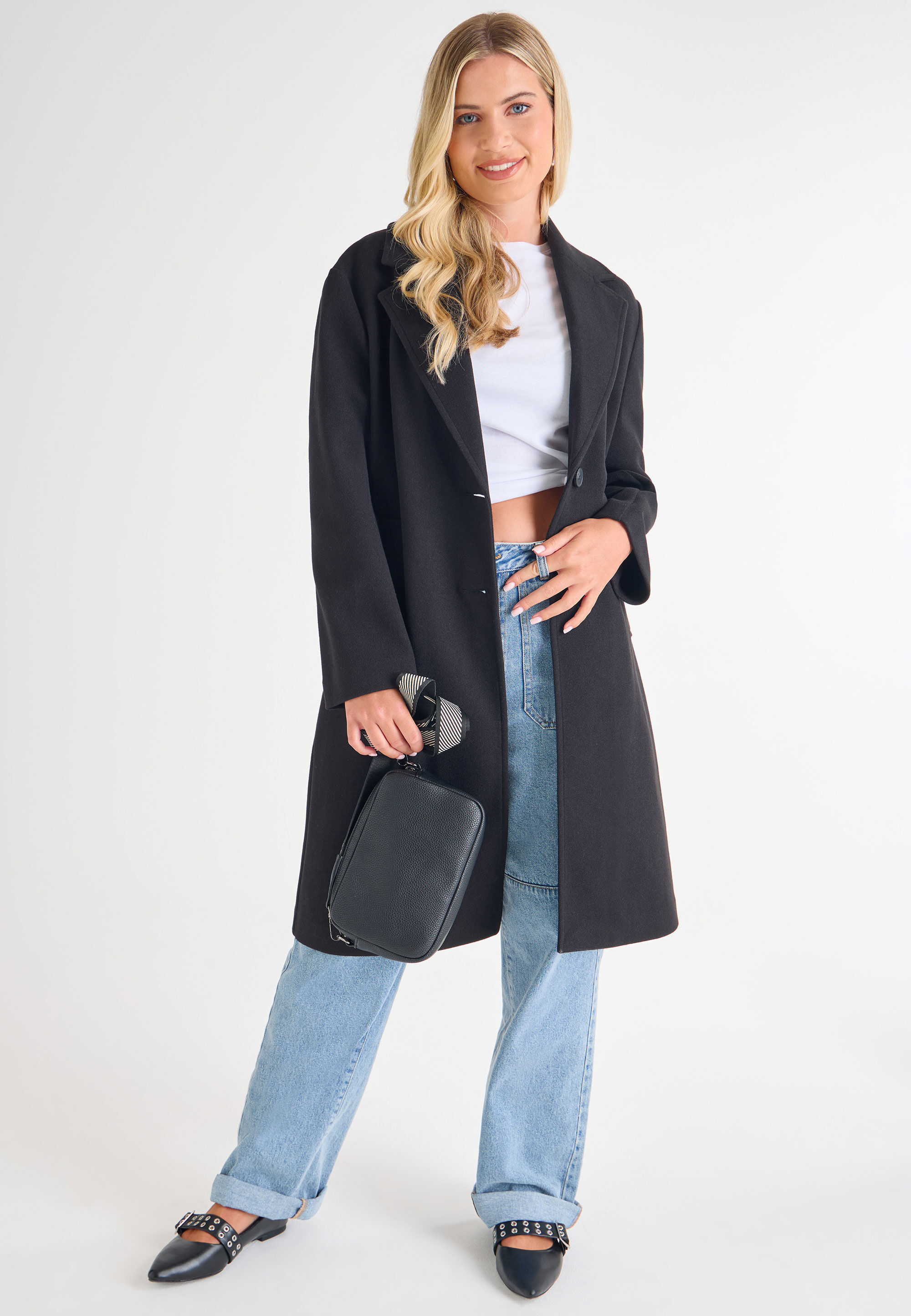Womens black boyfriend coat outlet