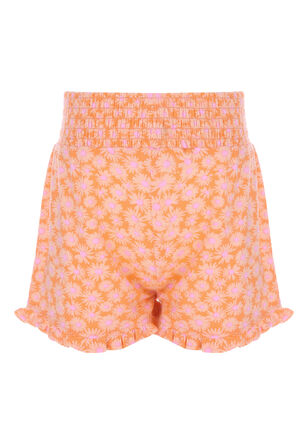 Younger Girls  Peach Daisy Crinkle Shorts