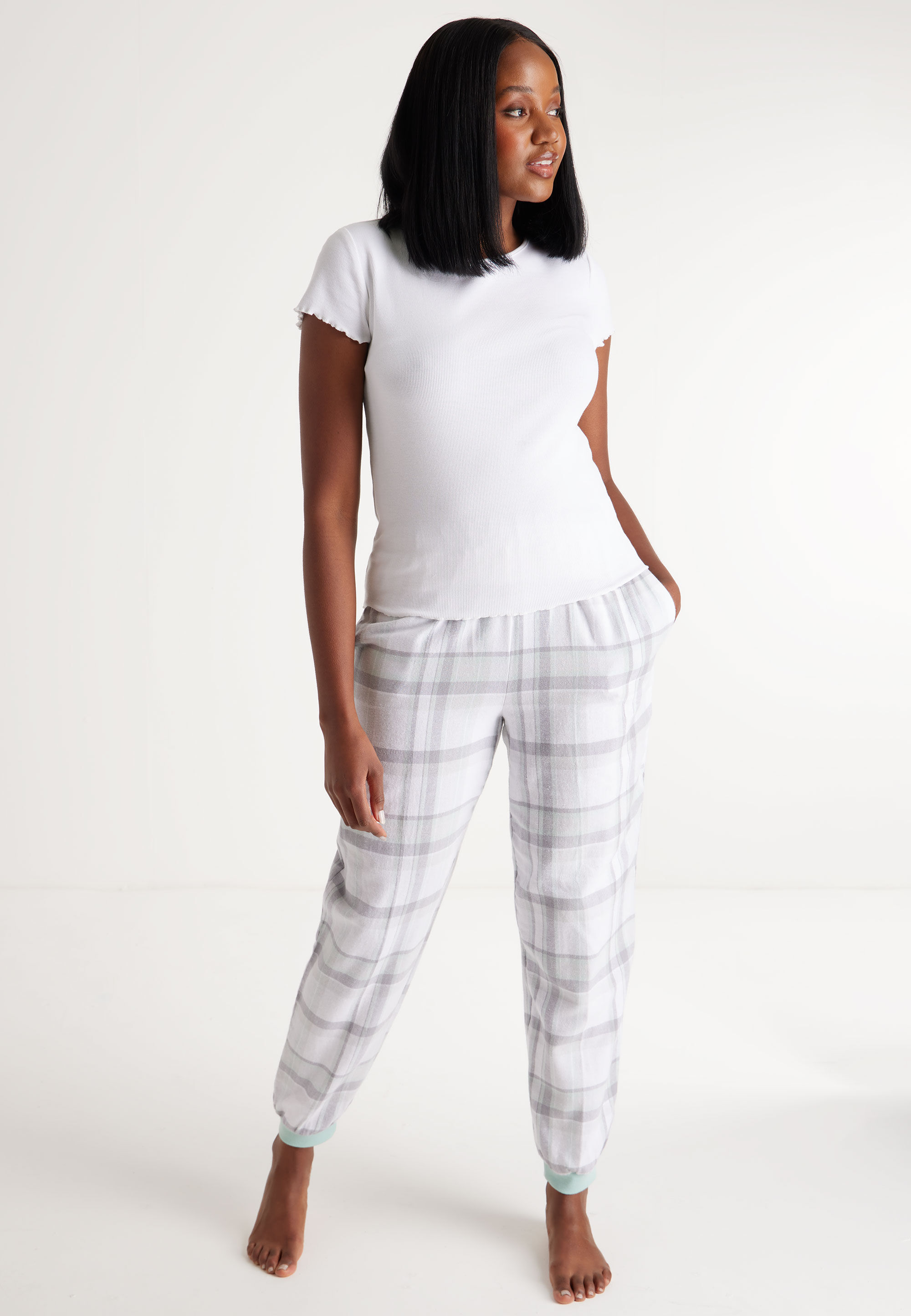 Womens Aqua Check Pyjama Set Peacocks