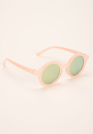 Girls Pink Round Mirrored Sunglasses 