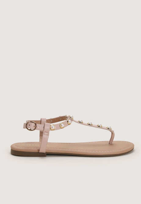 Womens Taupe Pearl Toe-Post Sandals