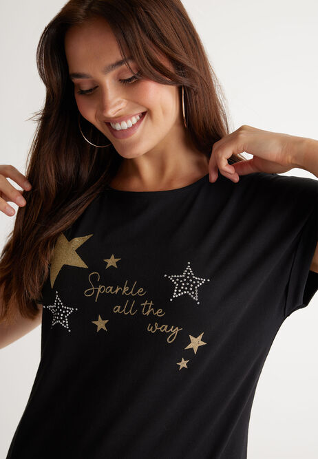 Womens Black Sparkle All The Way Christmas T-Shirt
