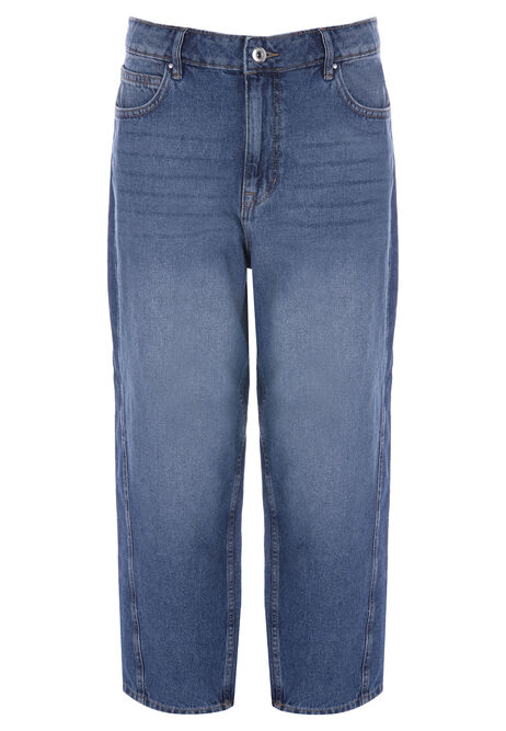 Womens Mid Blue Barrel Leg Jeans