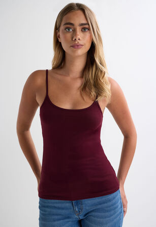 Womens Burgundy Plain Stretch Cami Vest