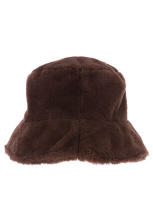 Womens Brown Faux Fur Bucket Hat
