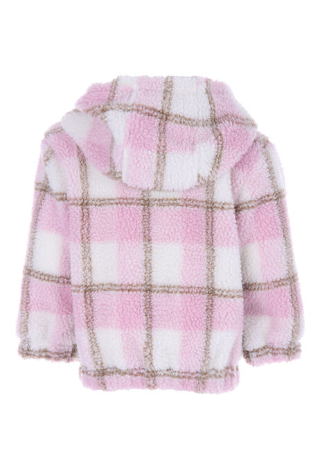 Younger Girls Pink Check Fleece Coat