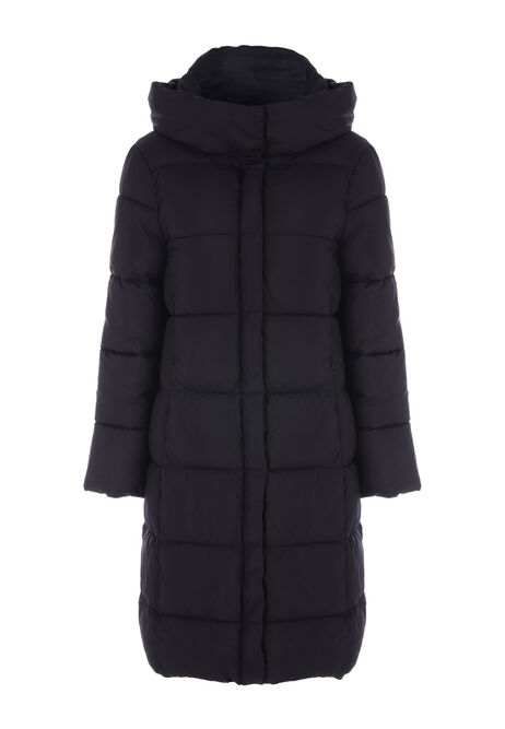 Womens Black Thermal Longline Hooded Coat