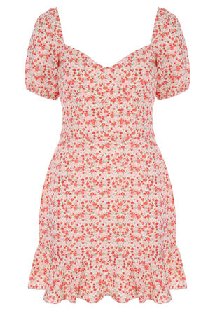 Womens Pink & White Floral Sweetheart Dress