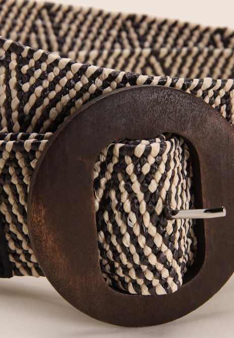 Womens Natural Wooden Buckle Woven Belt