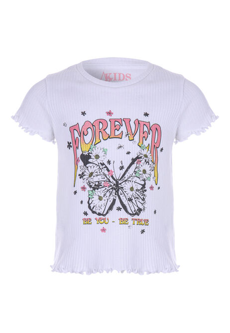 Younger Girls Cream Butterfly Rib Top