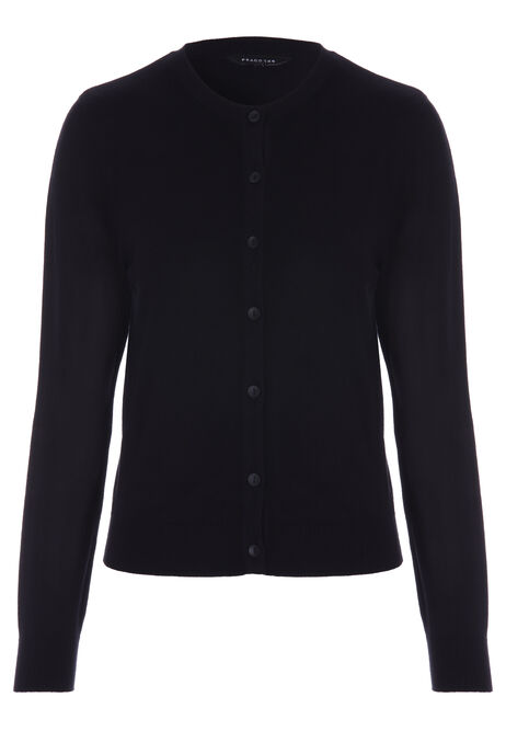 Womens Black Crew Neck Cardigan
