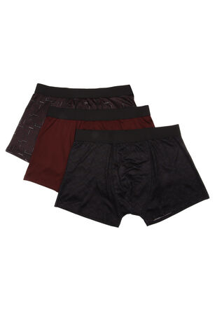 Mens 3pk Burgundy Abstract Trunk Boxers