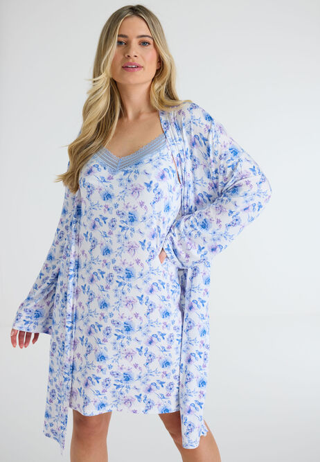 Womens Blue Floral Robe