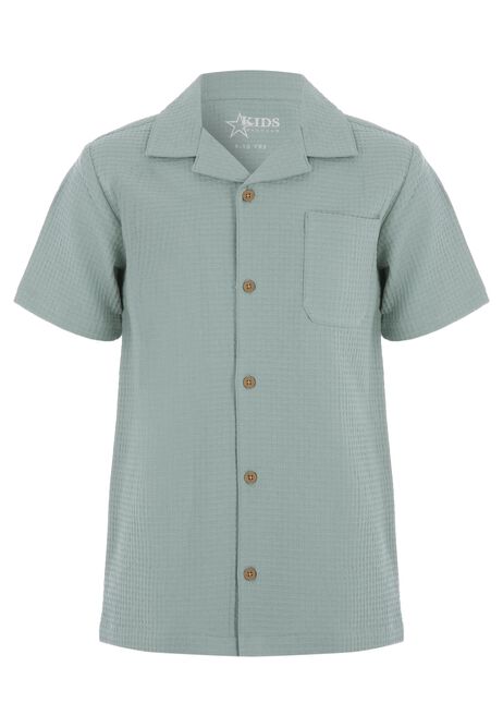 Older Boys Green Waffle Texture Short Sleeve Shirt