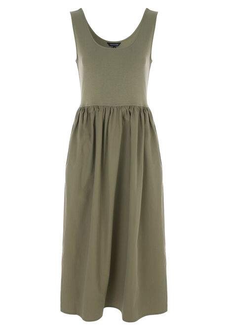 Womens Khaki Plain 2 in 1 Midi Dress