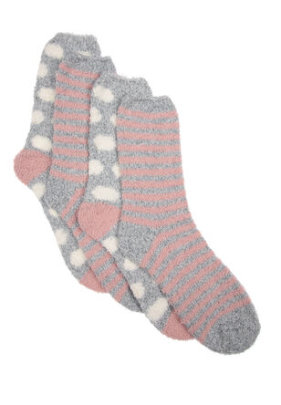 Womens 2pk Grey Spot Marshmallow Socks