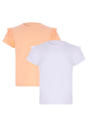 Younger Girls 2pk Orange & White T-Shirt Set
