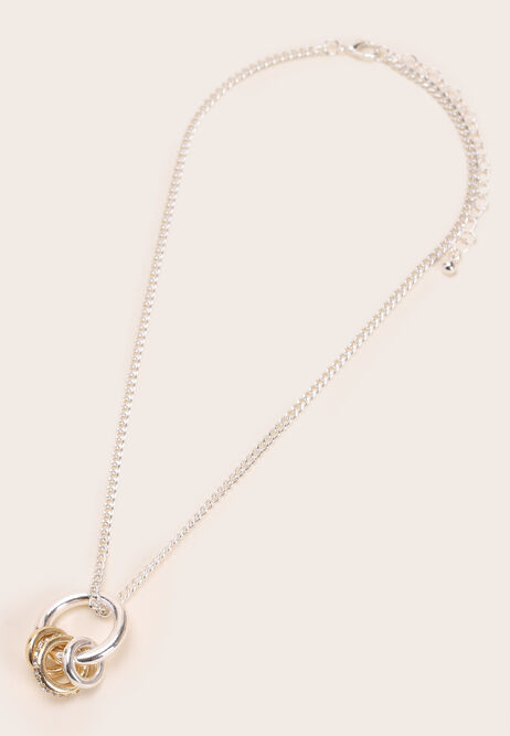 Womens Silver 4 Ring Drop Pendant