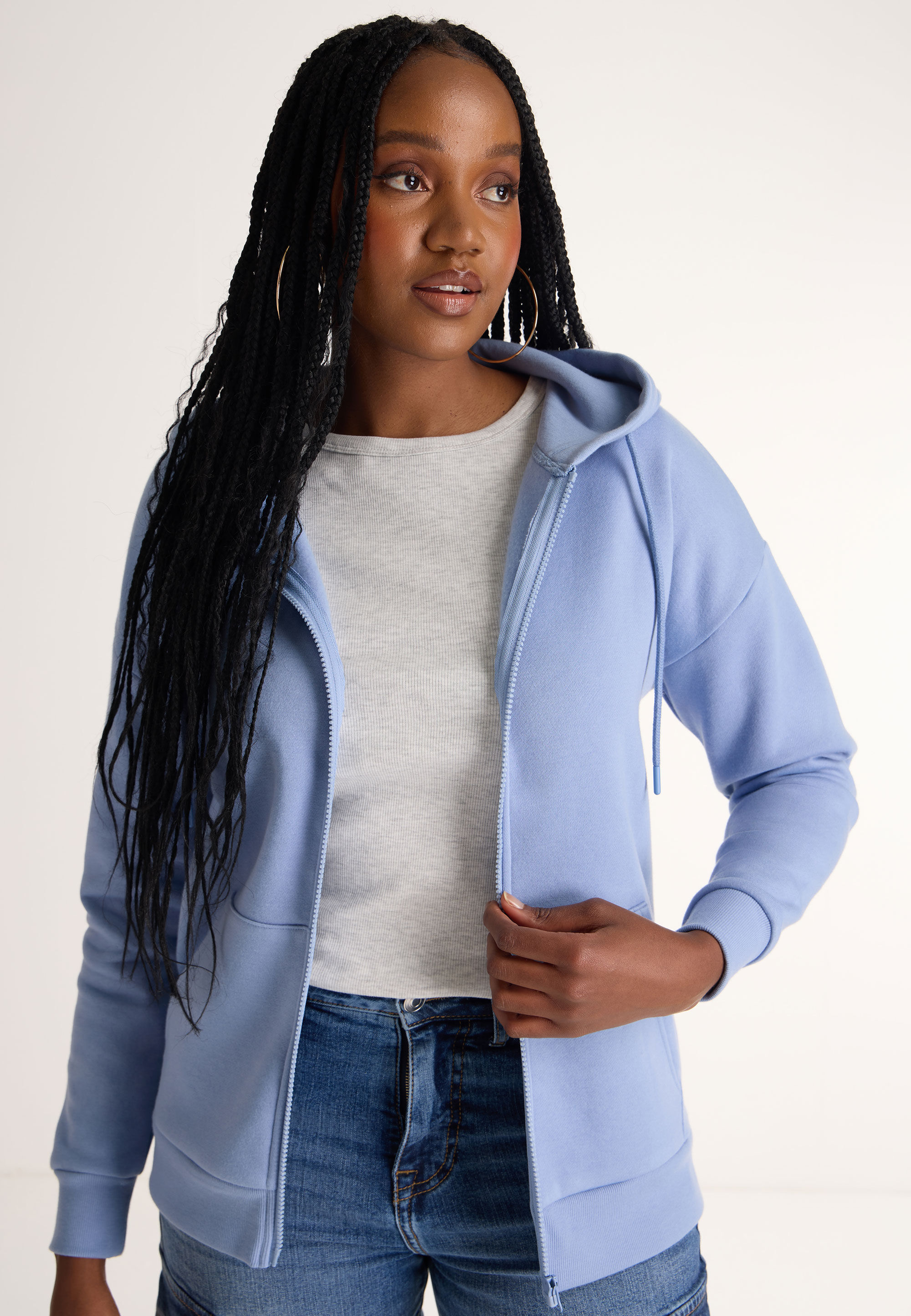 Womens Blue Zip Through Hoody Peacocks