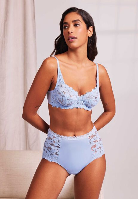Womens Light Blue High Waisted Lace Brief 