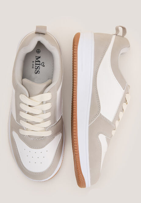 Older Girls White & Beige Low Casual Trainers
