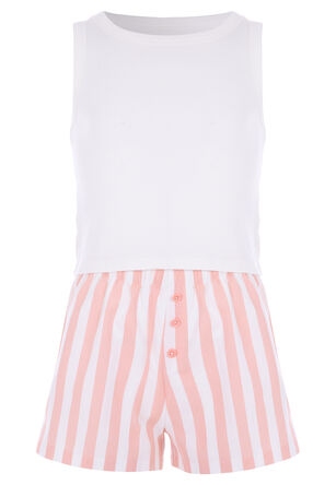 Older Girls Pink Stripe Vest & Shorts PJ Set