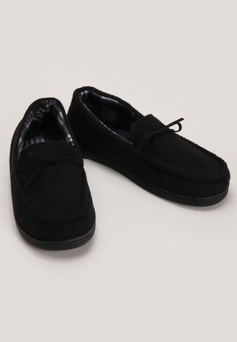 Mens Plain Black Moccasin Slippers 
